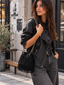 Borsa secchiello scamosciato con frange in vera pelle naima Collin's
